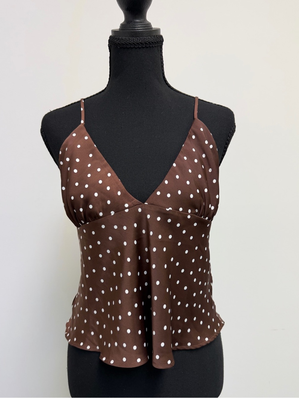 Anthropologie MAEVE Brown & White Polka Dot Satin Cami